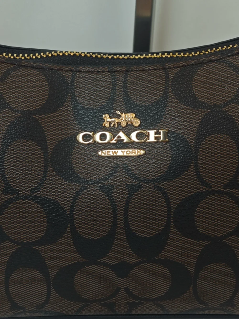 Coach Dark Brown Signature Mini Hobo with Gold Chain - Picture 11 of 12